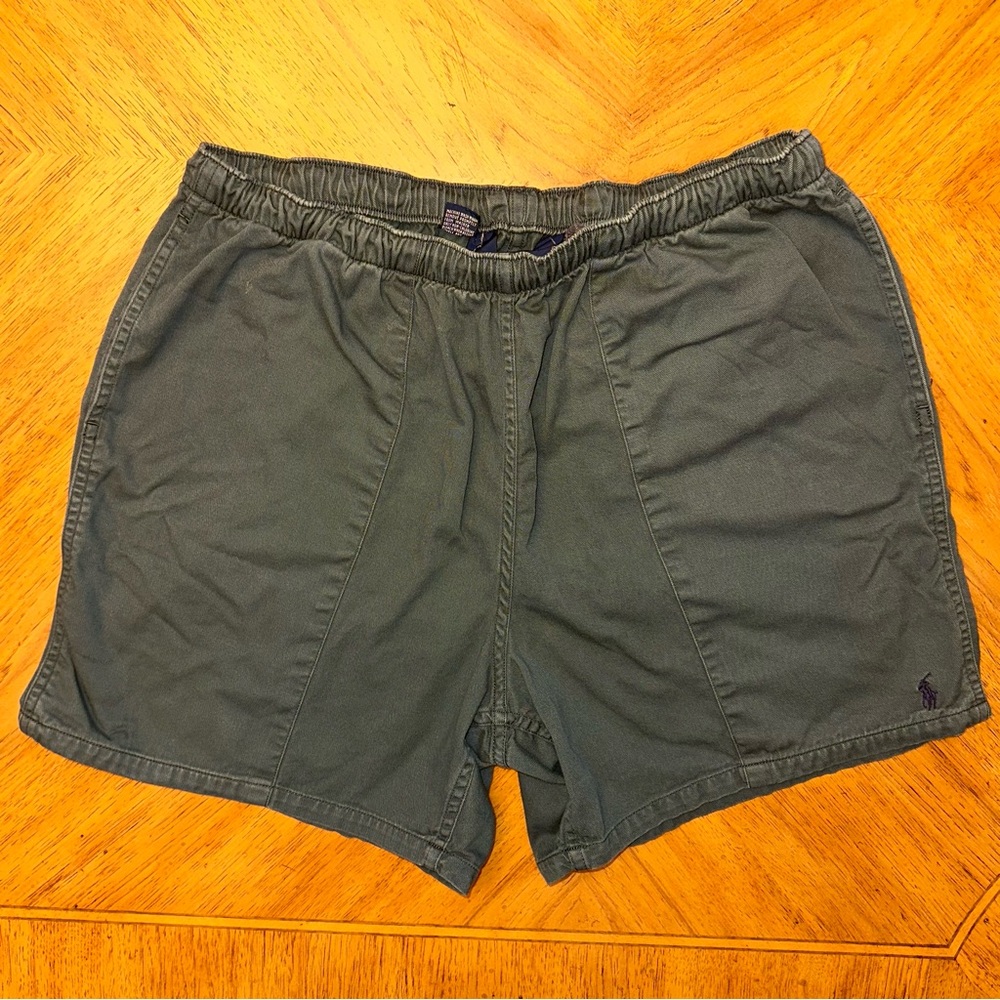 Polo Ralph Lauren Shorts Men’s Large Green Chino Flat Front Blue Pony Preppy